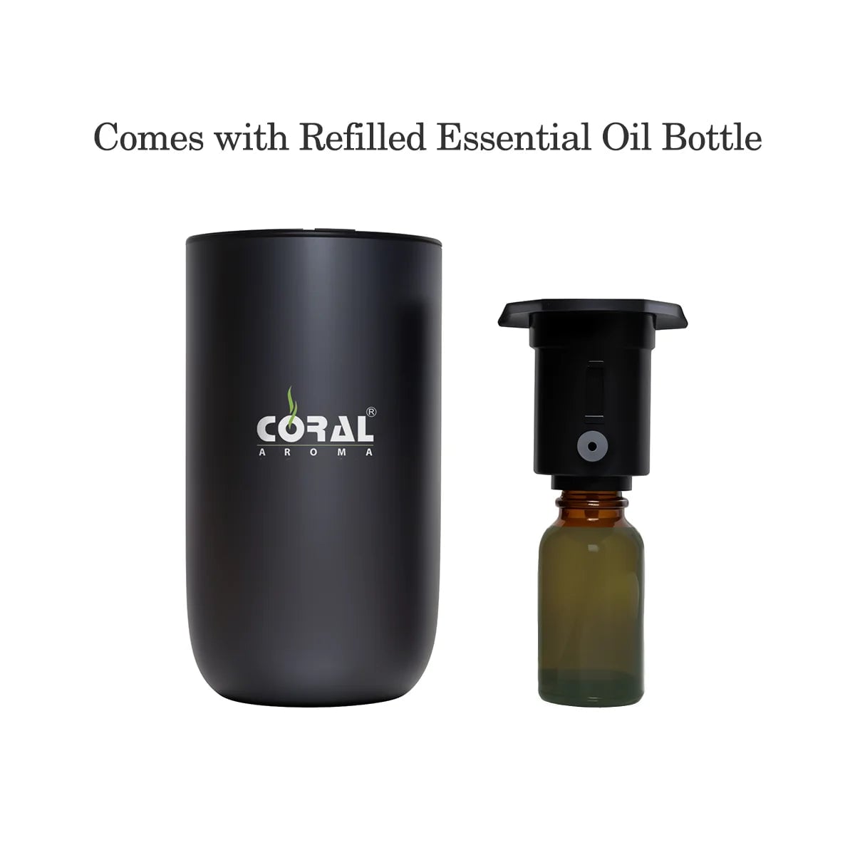 Coral Aroma Go Car Diffuser Black – Smart Auto Sensor, Rechargeable, Adjustable Fragrance, LED Light, USB-C, Portable Air Freshener