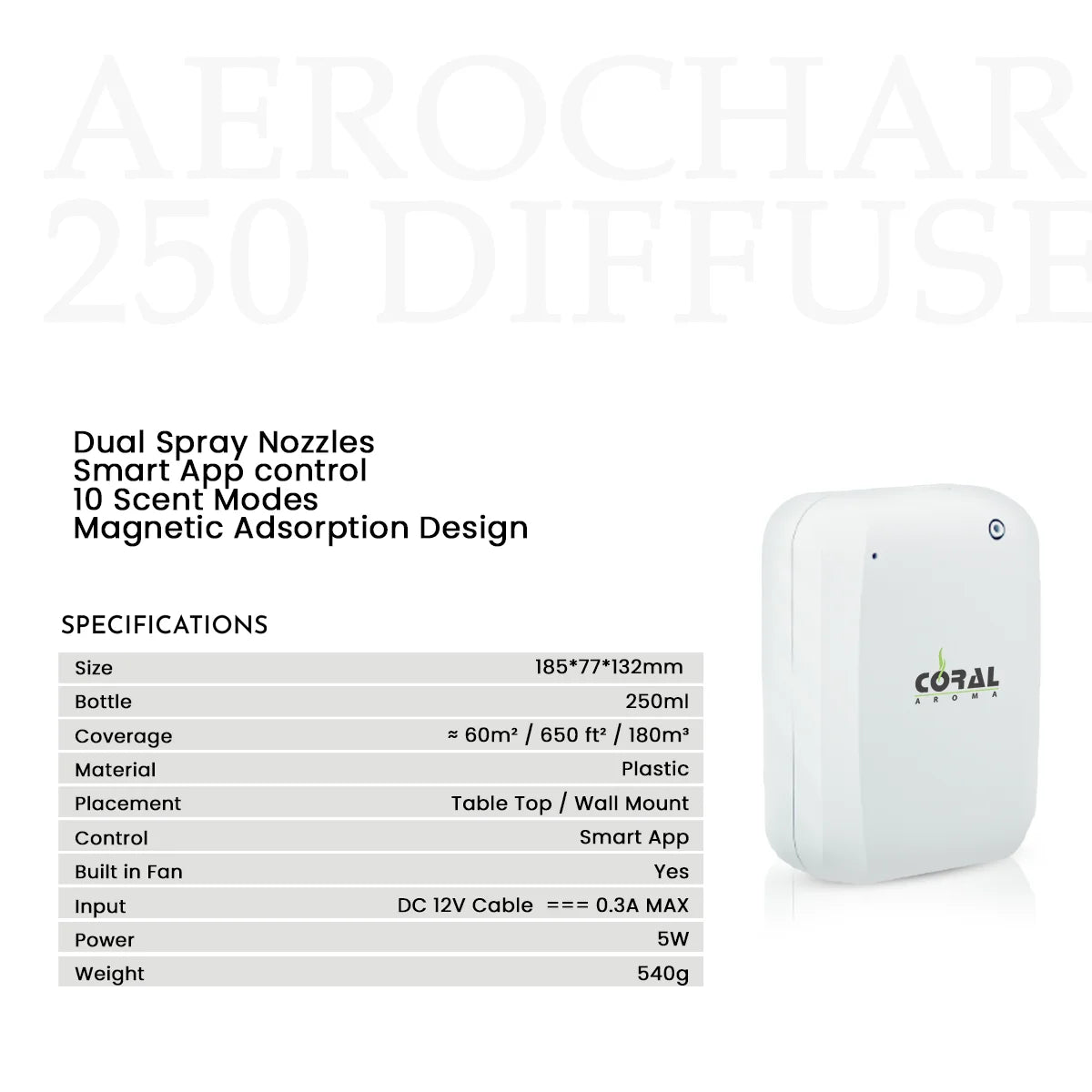 Coral Aerocharge 250 Aroma Diffuser Machine (White)