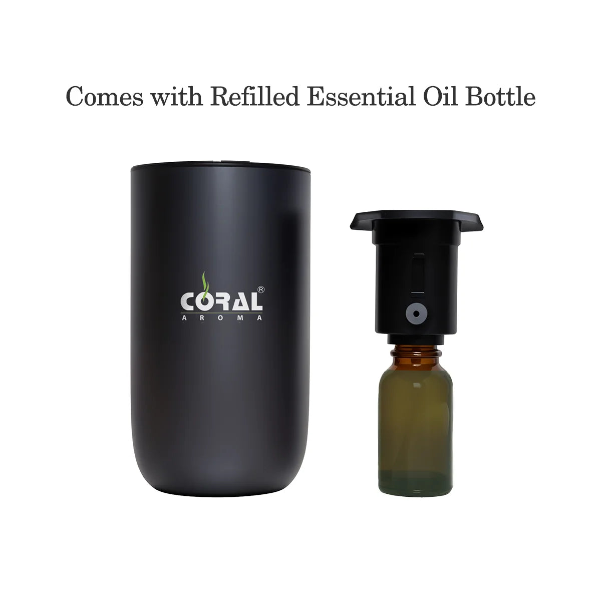Coral Aroma Go Car Diffuser Black – Smart Auto Sensor, Rechargeable, Adjustable Fragrance, LED Light, USB-C, Portable Air Freshener