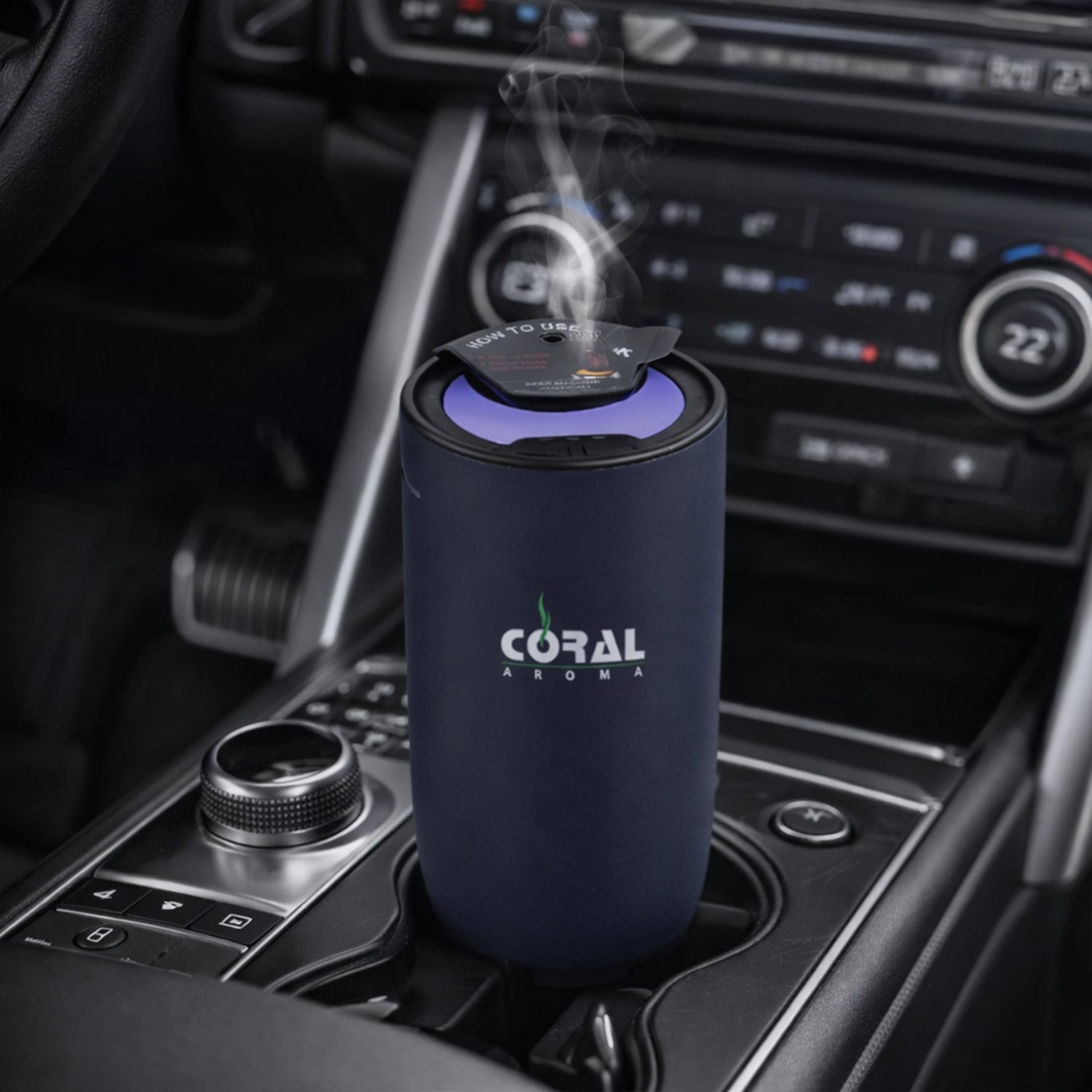 Coral Aroma Go Car Diffuser Black – Smart Auto Sensor, Rechargeable, Adjustable Fragrance, LED Light, USB-C, Portable Air Freshener