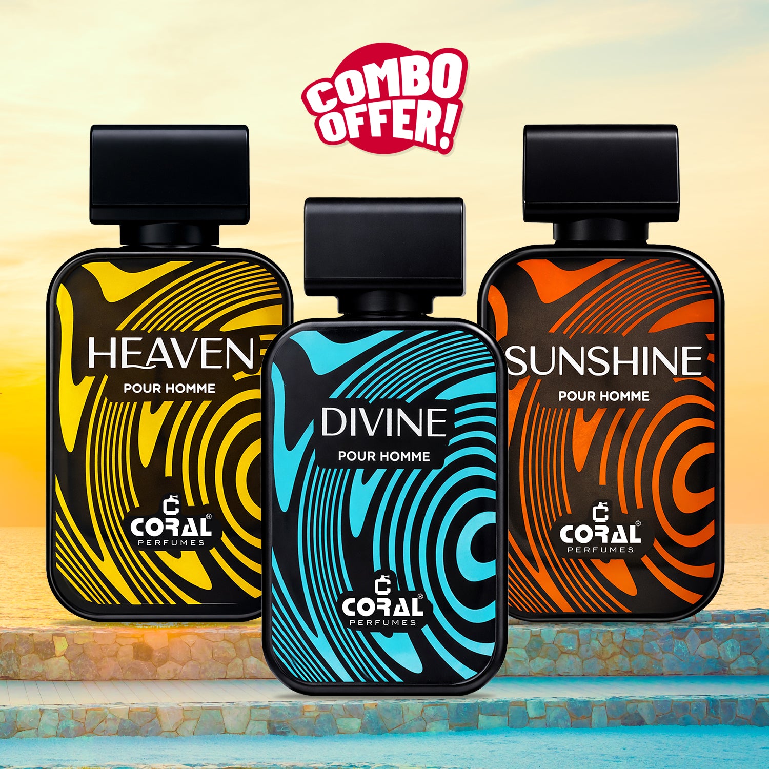 Coral Men's Signature Trio Perfume Set – Sunshine, Divine & Heaven Pour Homme EDP (100ml Each)
